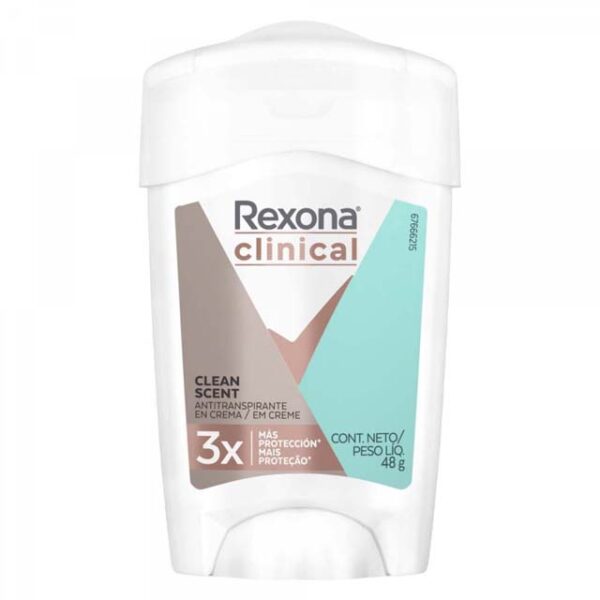 Desodorante Antitranspirante REXONA Clinical Clean Fresh Mujer en Crema 48 grs