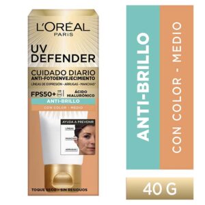 Crema Facial Anti Brillo con color medio UV Defender L'Oréal Paris FPS50 x 40 grs