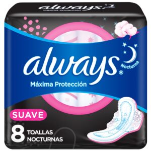 Toallas Sanitarias Always Máxima Protección Nocturna Suave con alas x 8 uds