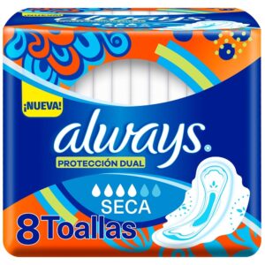 Toallas Sanitarias Always de día Protección Dual Seca con alas x 8 uds