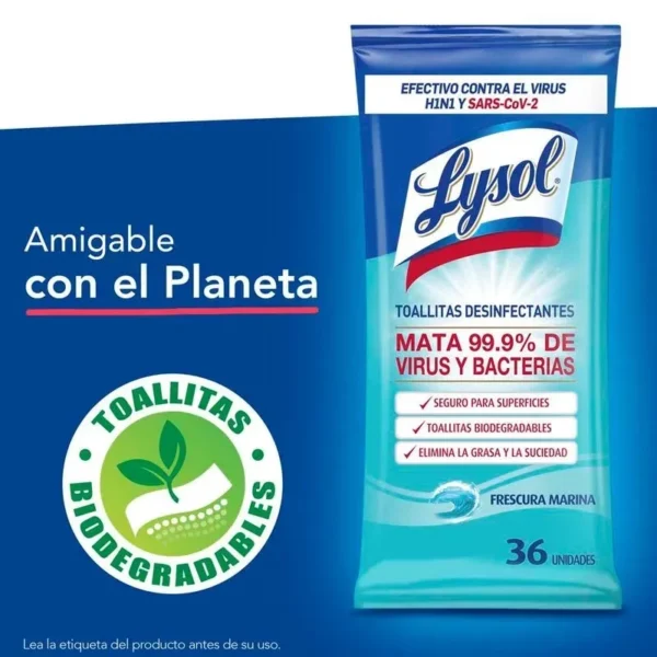 Toallitas desinfectantes multi-superficies Lysol Frescura marina x 36 uds