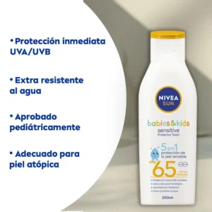 Protector solar Nivea Sun Babies & Kids Sensitive FPS 65 x 200 ml